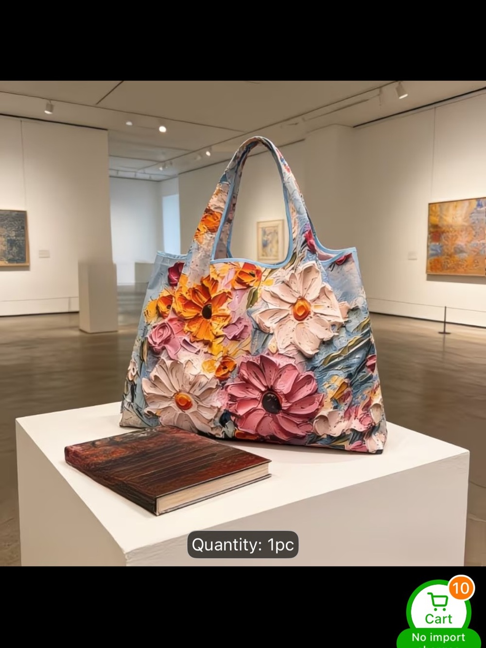 Large Floral Canvas Tote Bag in Multicolor - Picture 6 of 7